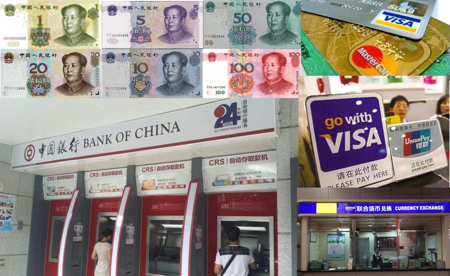Chinese currency, Bank of China ATM, Money Exchange at airport