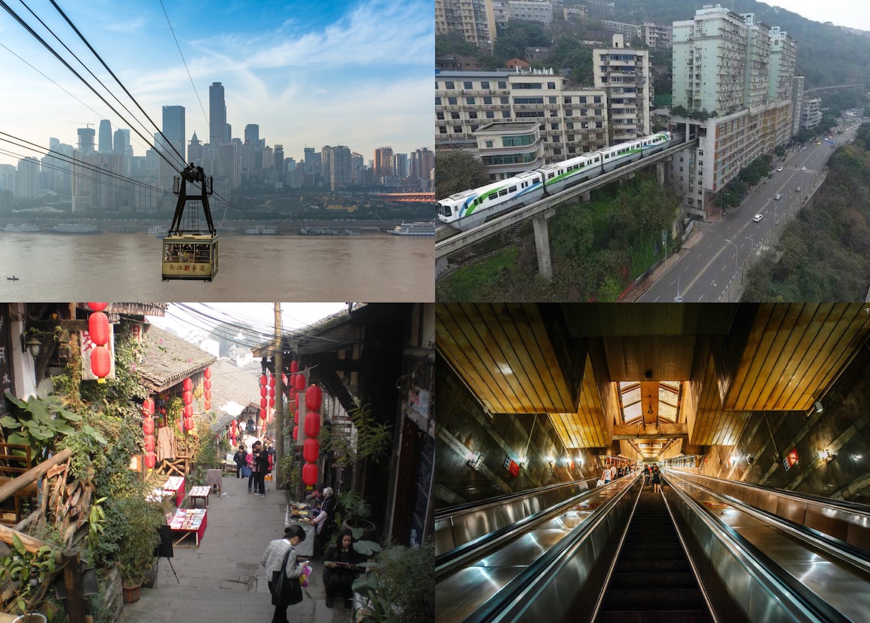 Yangtze cableway, train through the residency house, Ciqikou town, crown grand escalator