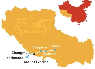Tibet Mountain Biking Tour Route