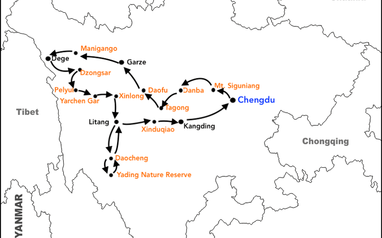 western sichuan tibetan kham tour map