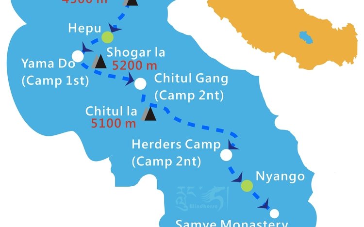 Tibet Ganden Samye Trekking Tour Route